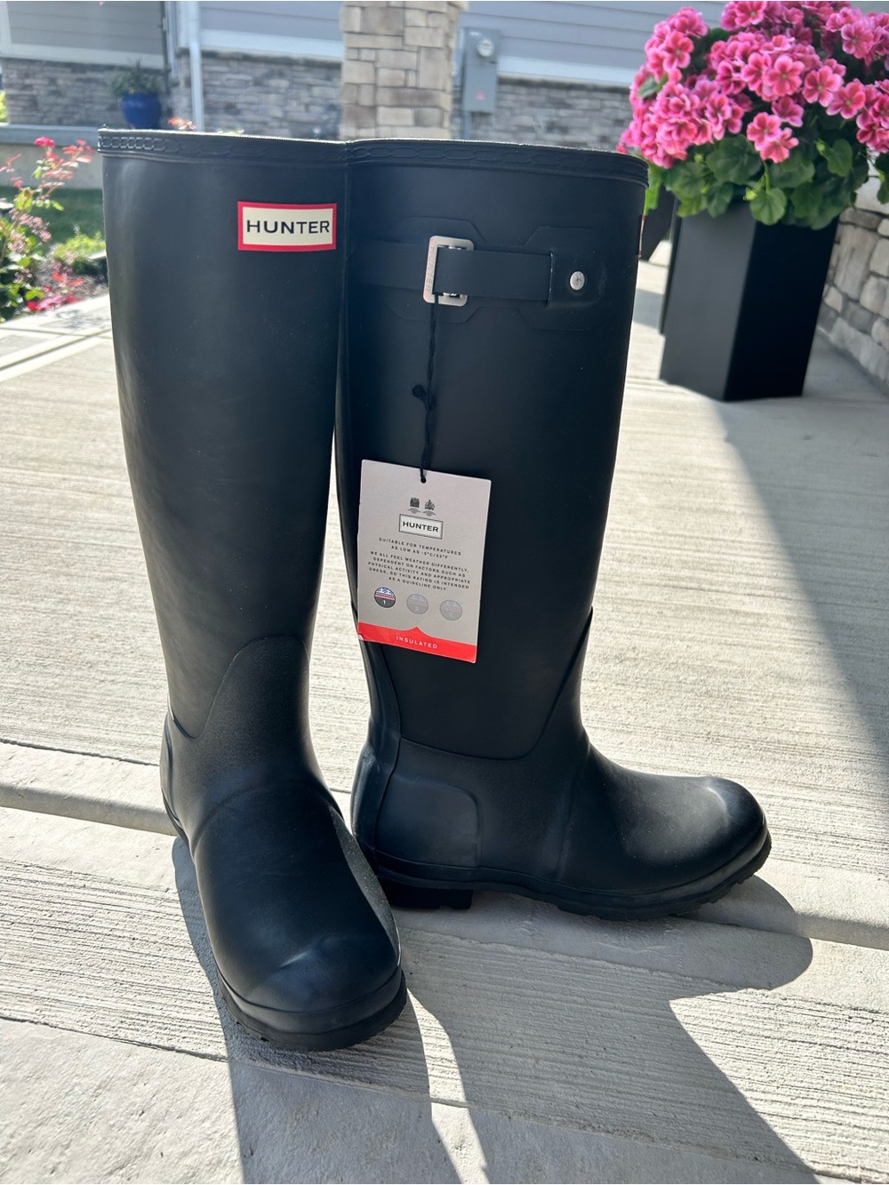 NWT Hunter Matte Black Knee-High Rubber Rain Boots with Adjustable Buckle Size 6 - Picture 2 of 6